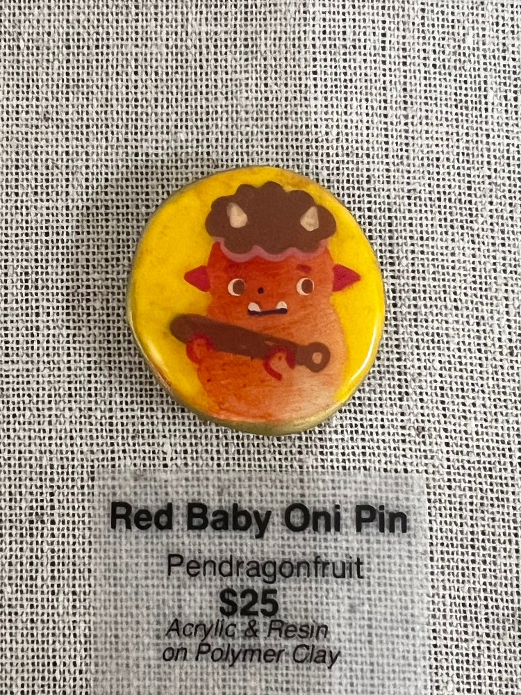 Pendragonfruit - Red Baby Oni Pin - Original Art- Yokai Exhibition