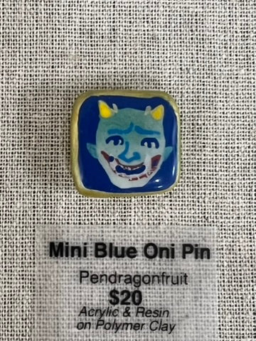 Pendragonfruit - Mini Blue Oni Pin - Original Art- Yokai Exhibition