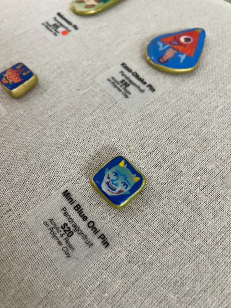 Pendragonfruit - Mini Blue Oni Pin  - Original Art- Yokai Exhibition
