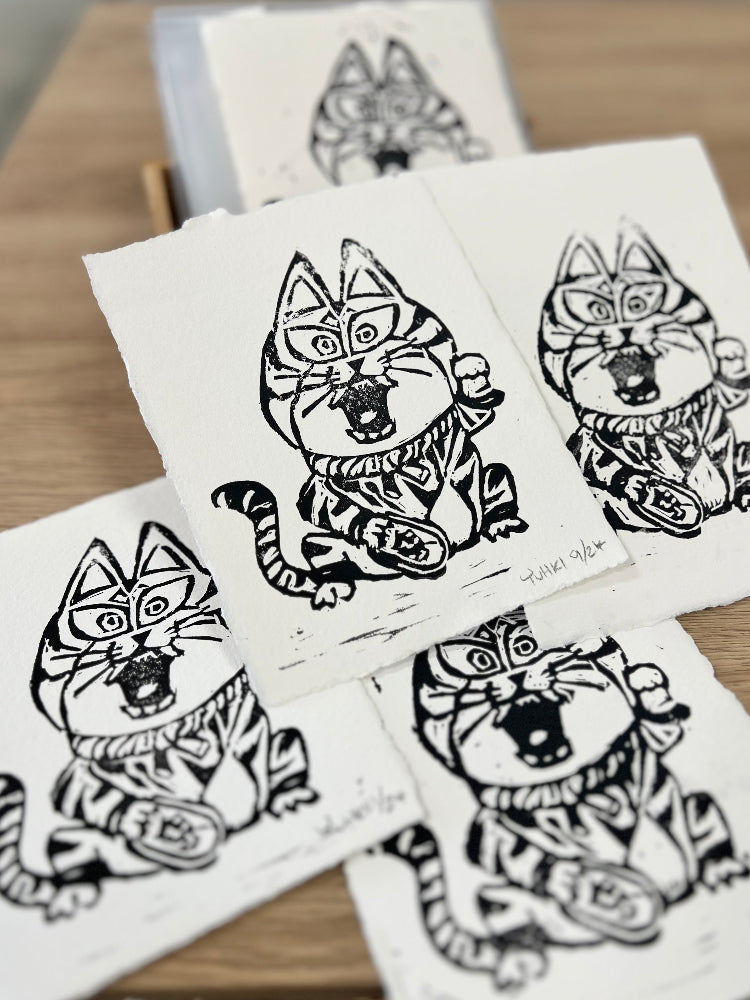 Yuhki Demers - Oni Neko Linoleum Cut Art Print- Yokai Exhibition
