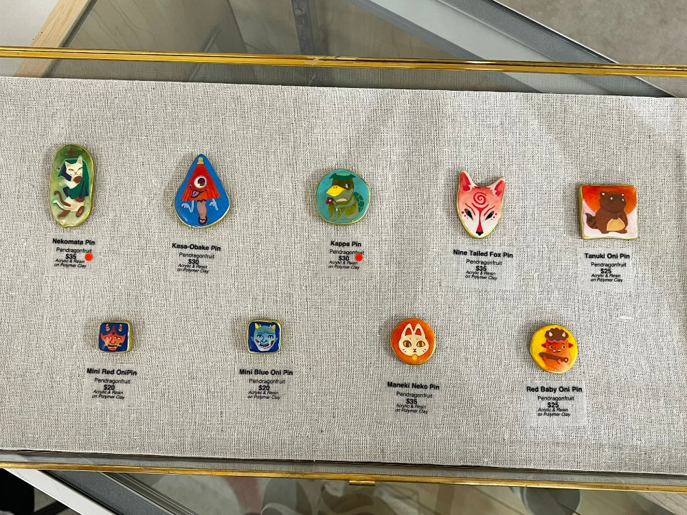Pendragonfruit - Red Baby Oni  Pin  - Original Art- Yokai Exhibition
