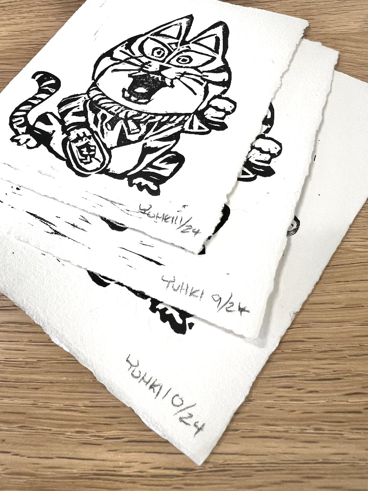 Yuhki Demers - Oni Neko Linoleum Cut Art Print- Yokai Exhibition
