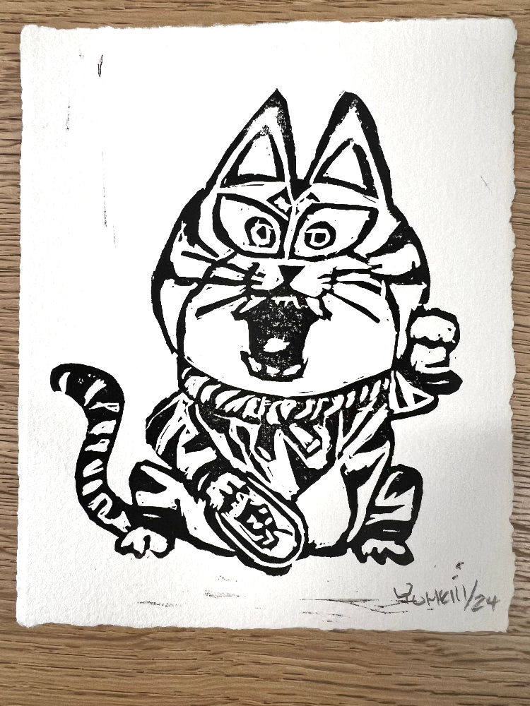 Yuhki Demers - Oni Neko Linoleum Cut Art Print- Yokai Exhibition